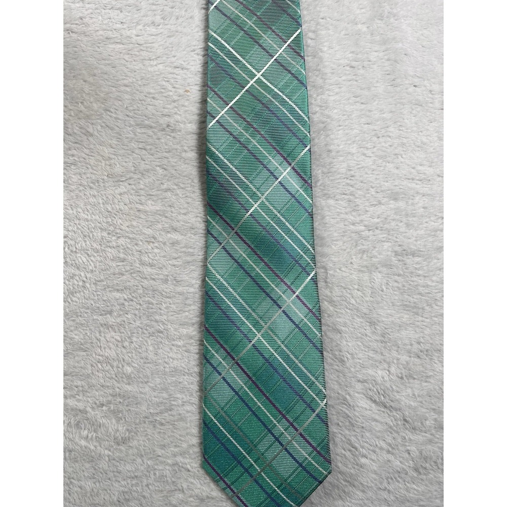 Rooster 100% Silk Plaid Necktie Green Purple Preppy Mens Designer Tie